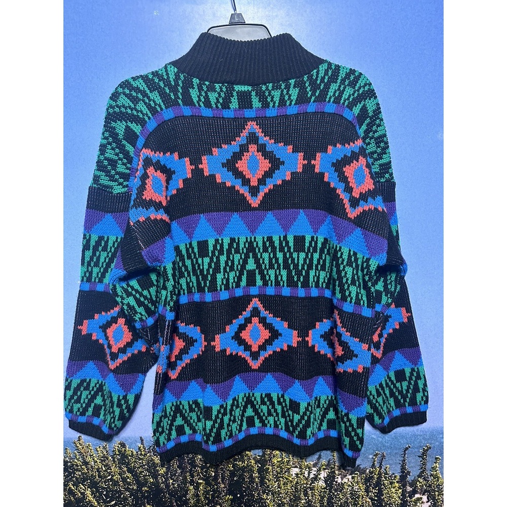 Vintage 1992 Croquet Club Acrylic Knit Pullover Turtleneck M Bright Colors - Picture 2 of 6